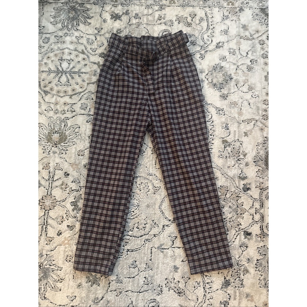 Hollister Navy Plaid High waist Belted Pant, Business Preppy Flannel Feel Sz. Sm